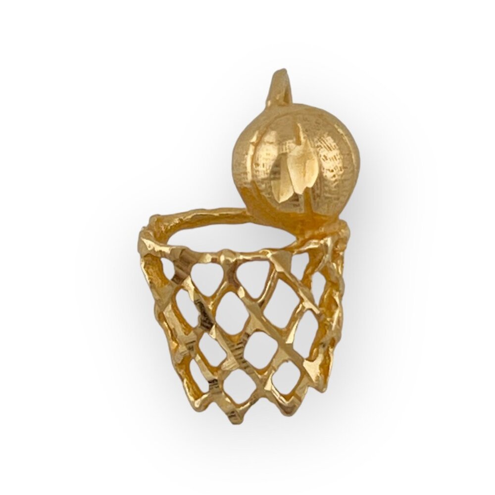 Vintage 14k Yellow Gold Basketball Hoop Pendant Sports Charm